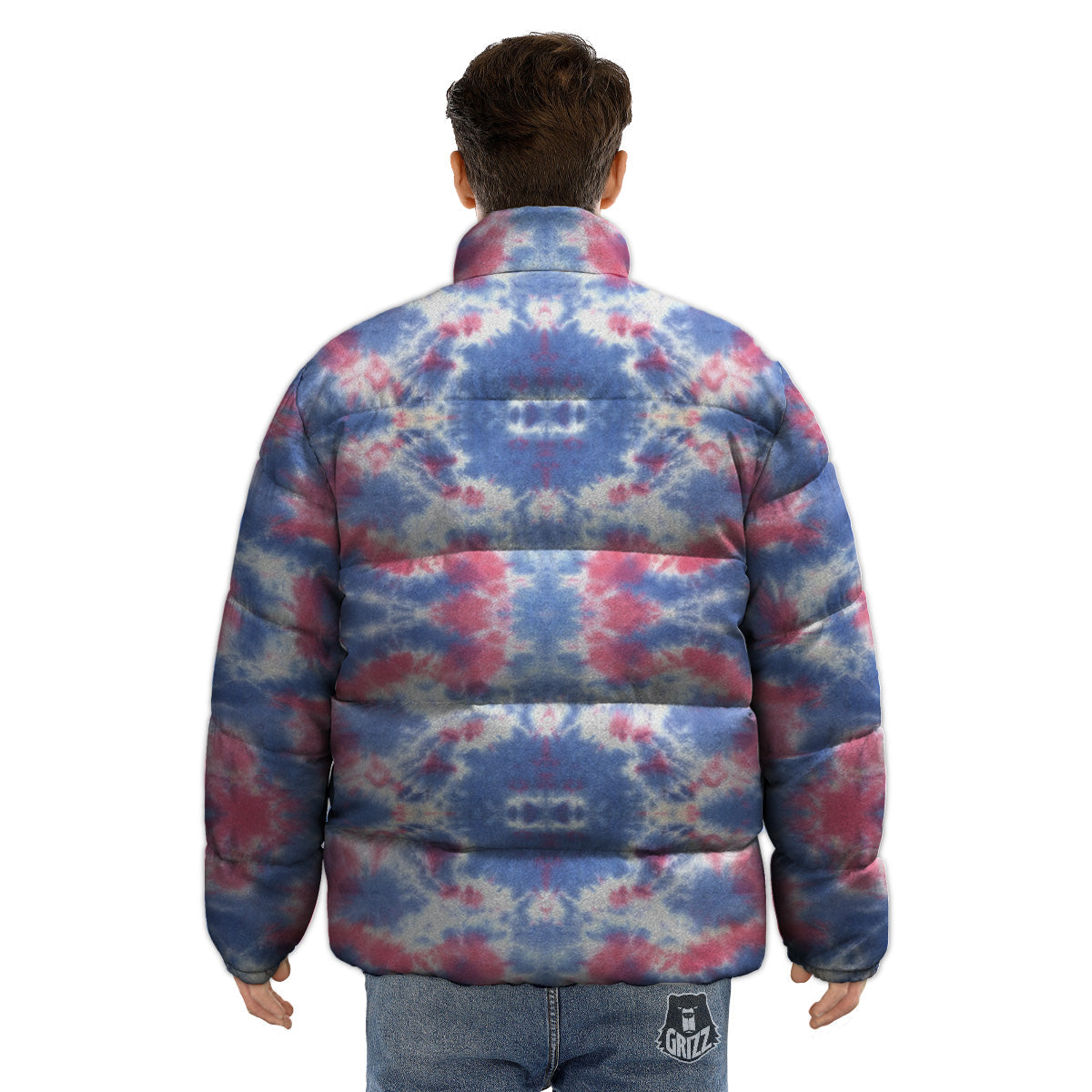 Tie Dye Two Tone Print Pattern Puffer Jacket-grizzshop