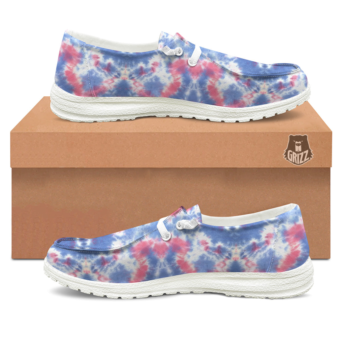 Tie Dye Two Tone Print Pattern White Loafers-grizzshop