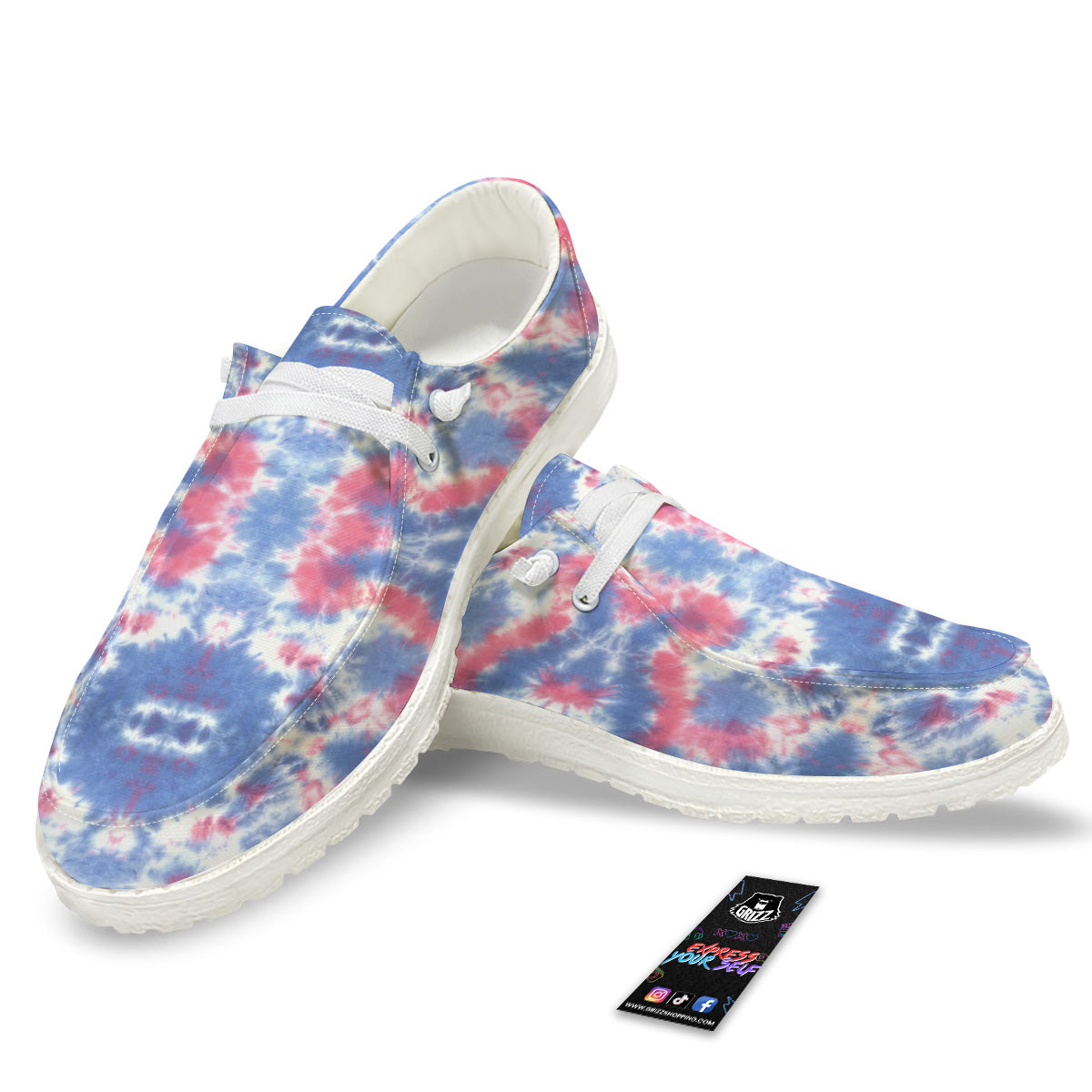 Tie Dye Two Tone Print Pattern White Loafers-grizzshop