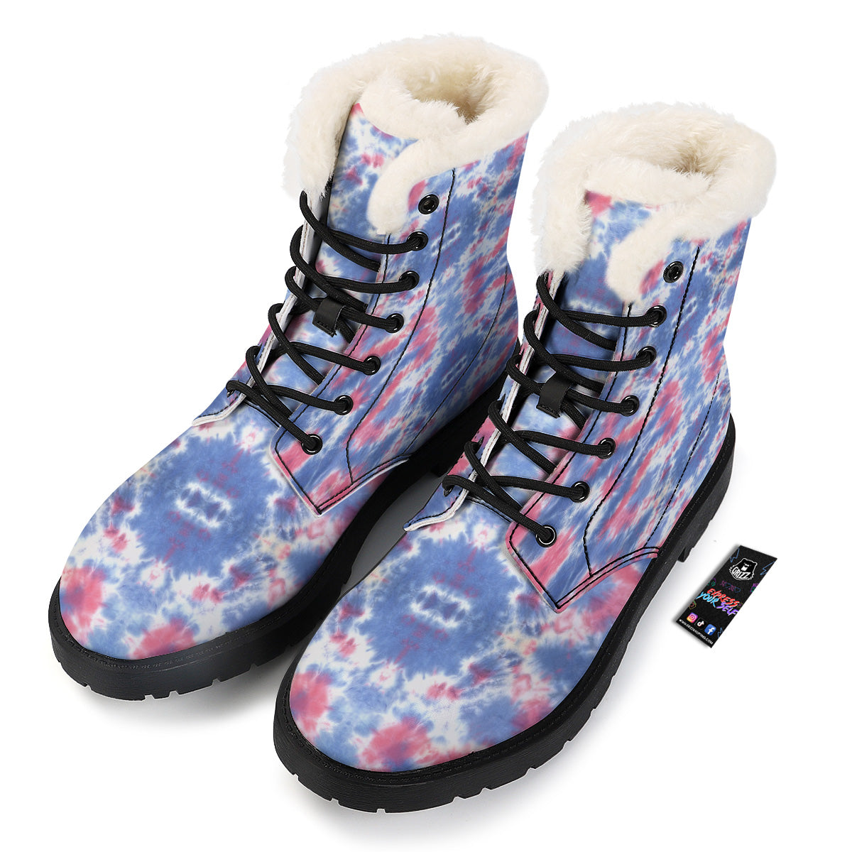 Tie Dye Two Tone Print Pattern Winter Boots-grizzshop