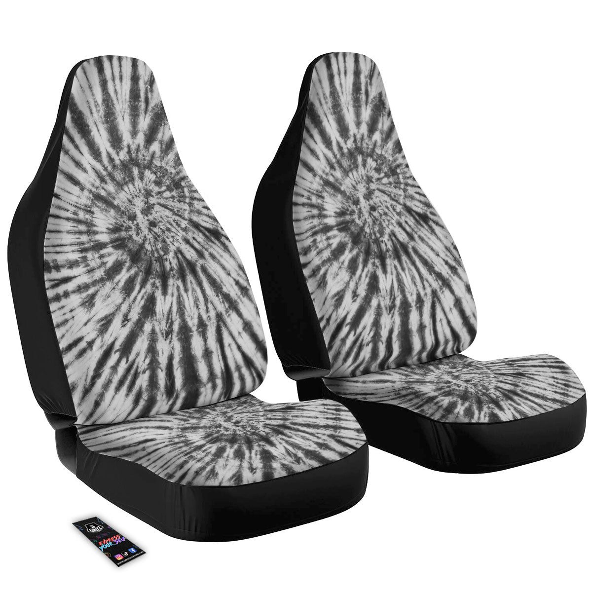 Tie Dye White And Black Print Car Seat Covers-grizzshop