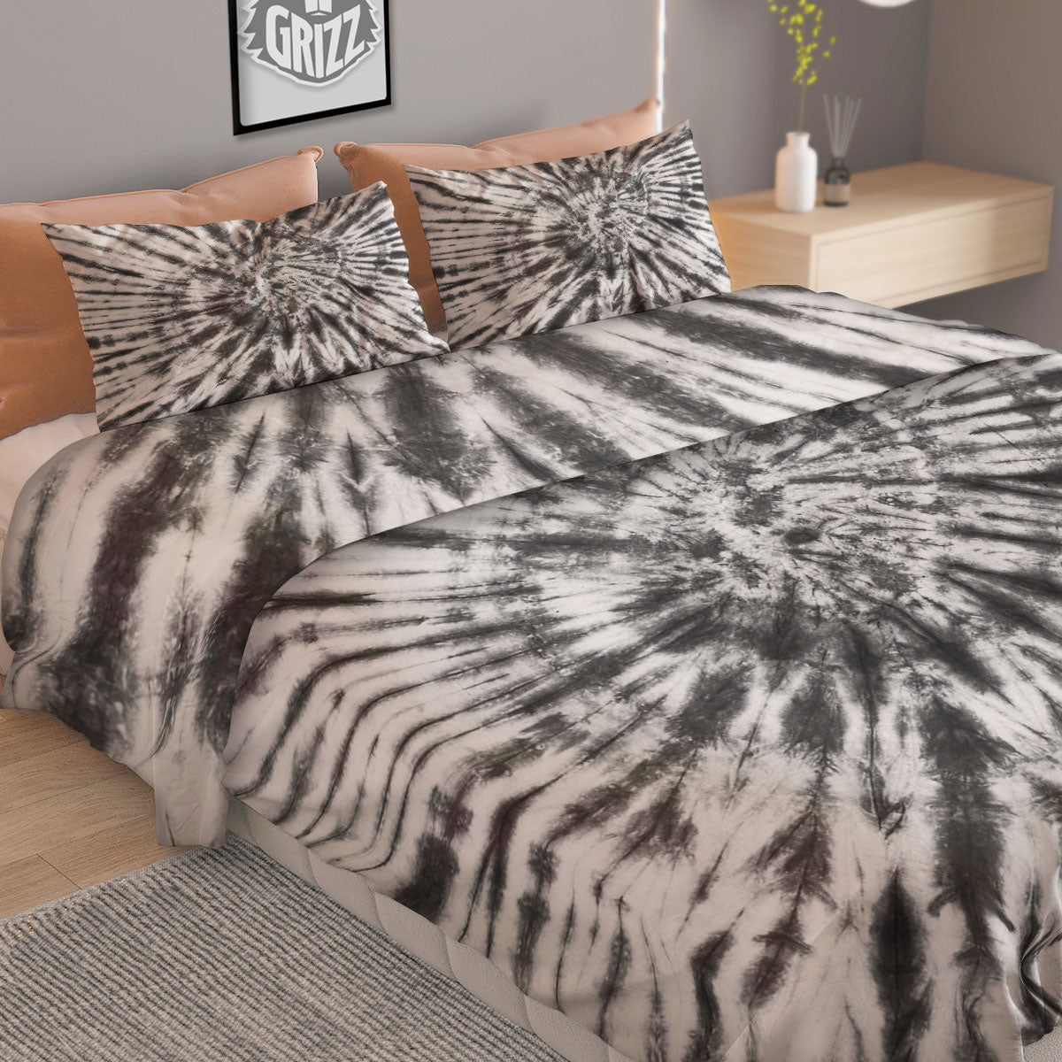 Tie Dye White And Black Print Duvet Cover Bedding Set