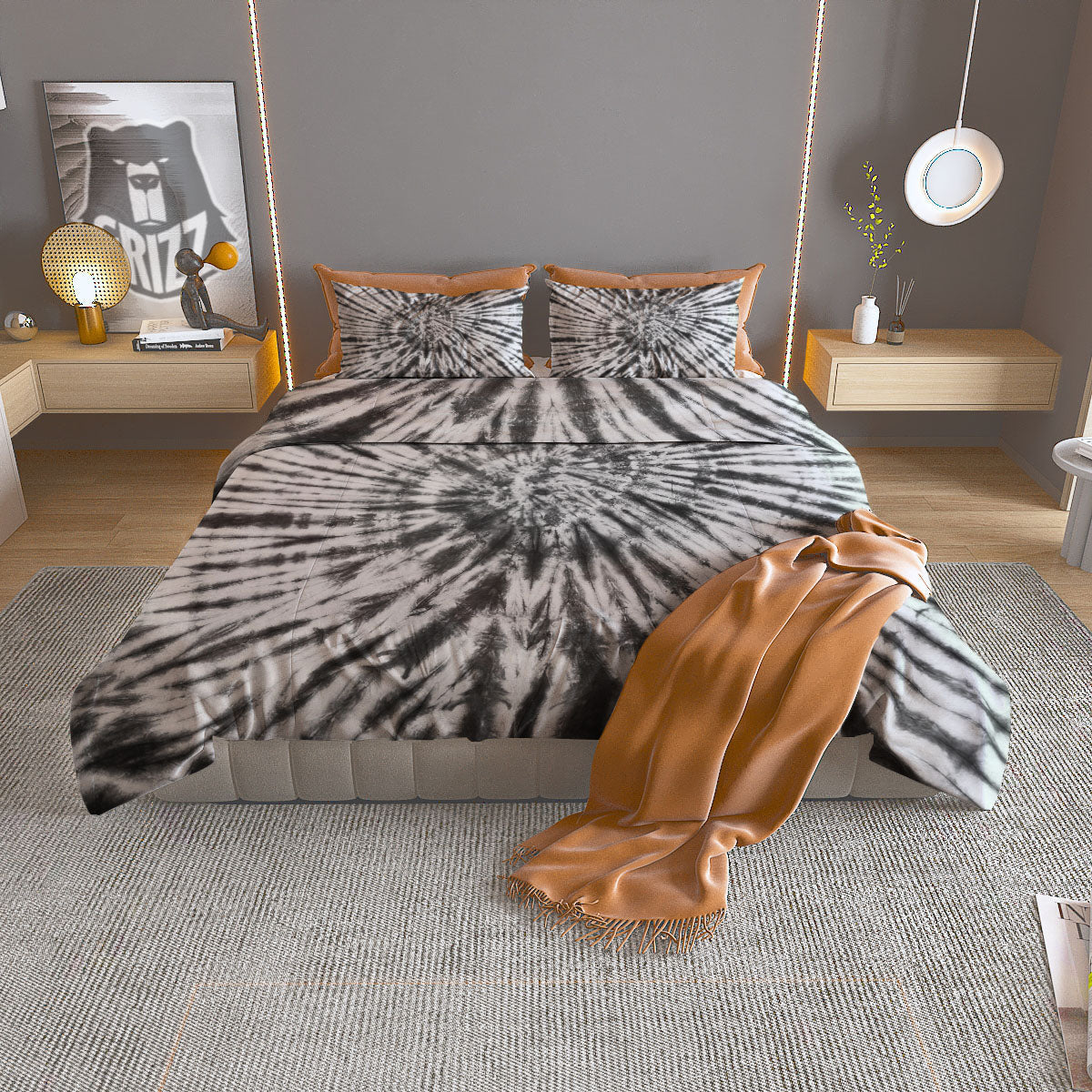 Tie Dye White And Black Print Duvet Cover Bedding Set