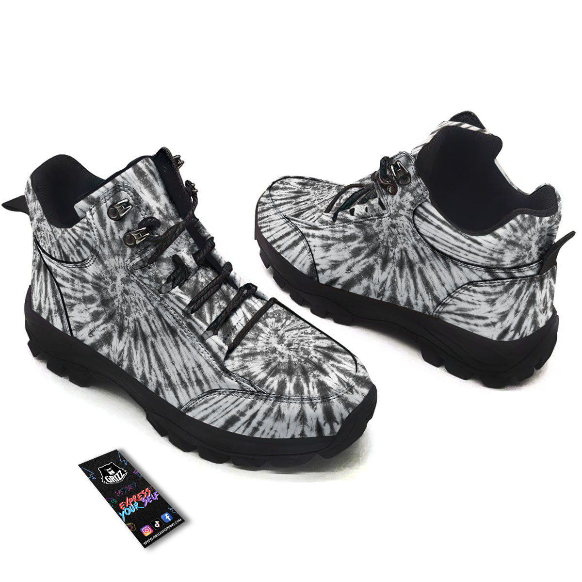 Tie Dye White And Black Print Hiking Shoes-grizzshop