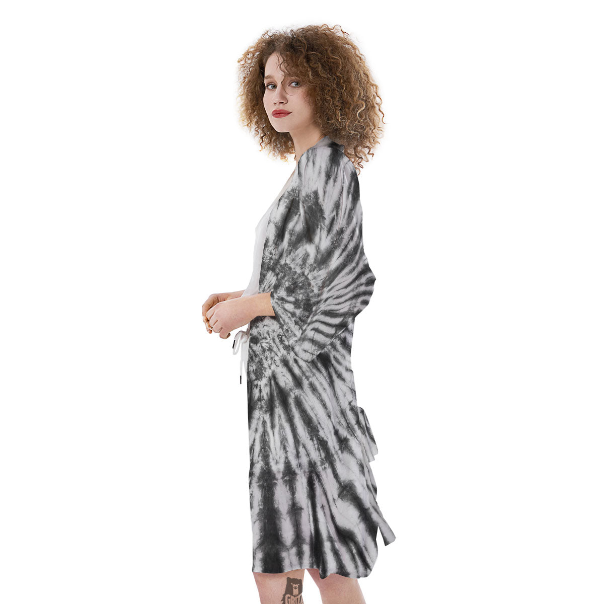 Tie Dye White And Black Print Kimono-grizzshop