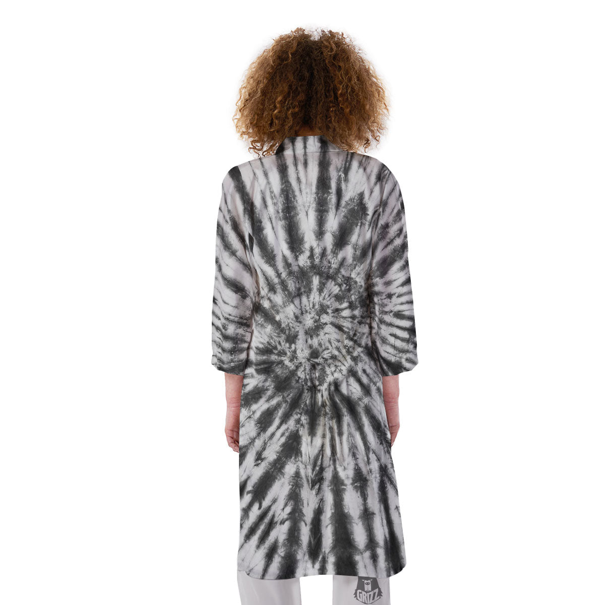 Tie Dye White And Black Print Kimono-grizzshop
