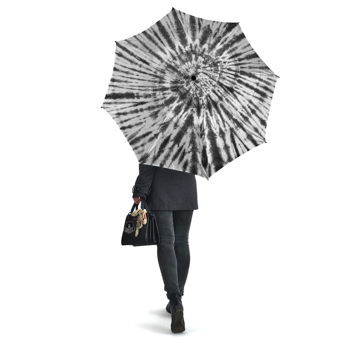 Tie Dye White And Black Print Umbrella-grizzshop