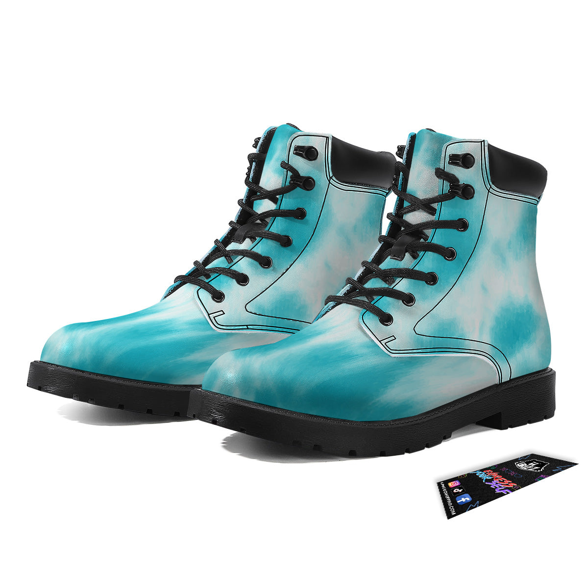 Tie Dye White And Blue Print Boots-grizzshop