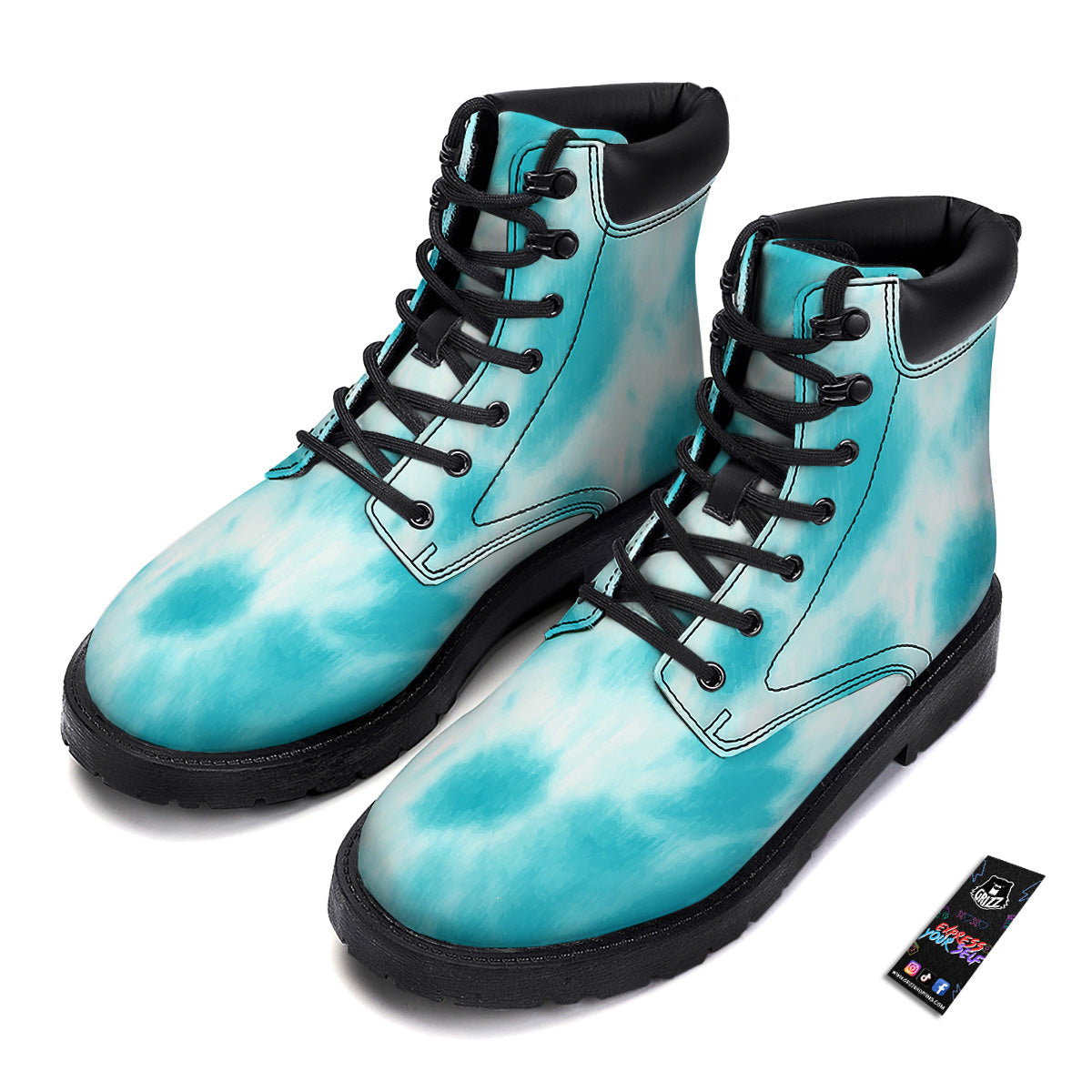 Tie Dye White And Blue Print Boots-grizzshop