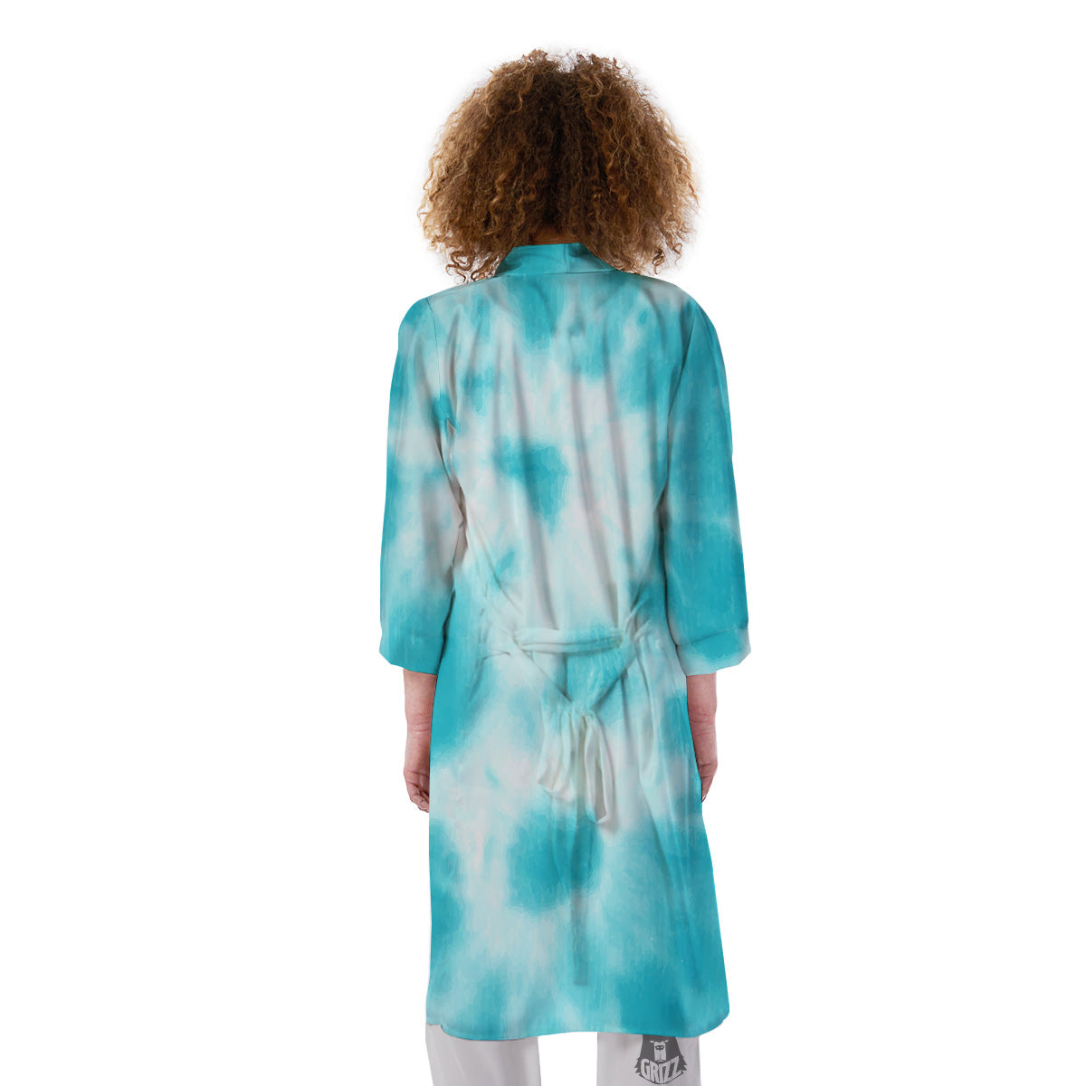 Tie Dye White And Blue Print Kimono-grizzshop