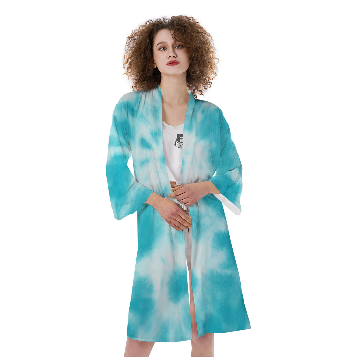 Tie Dye White And Blue Print Kimono-grizzshop