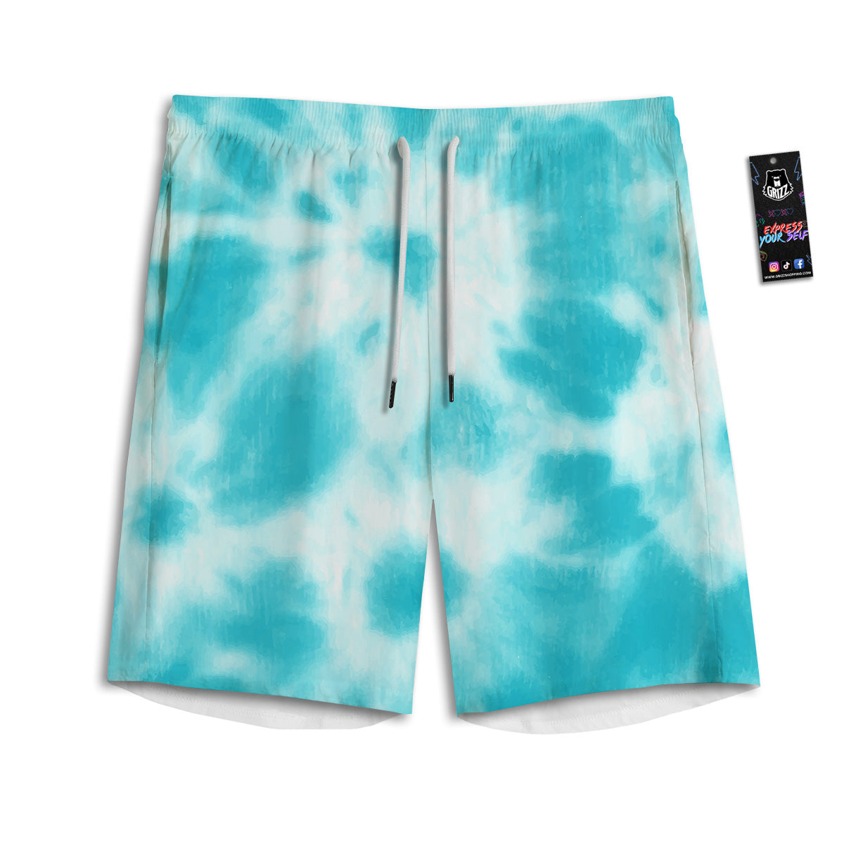 Tie Dye White And Blue Print Men's Athletic Shorts