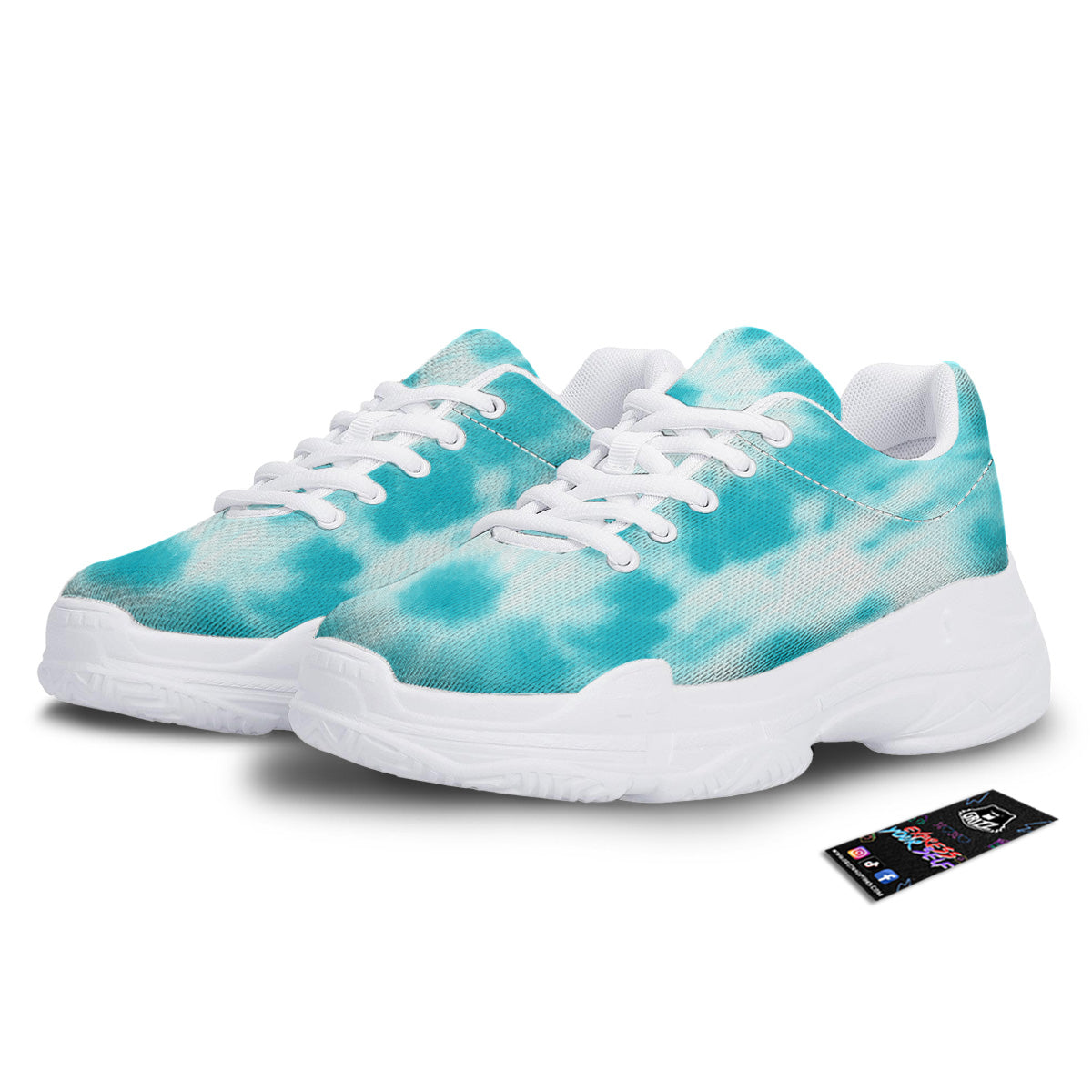 Tie Dye White And Blue Print White Chunky Shoes-grizzshop
