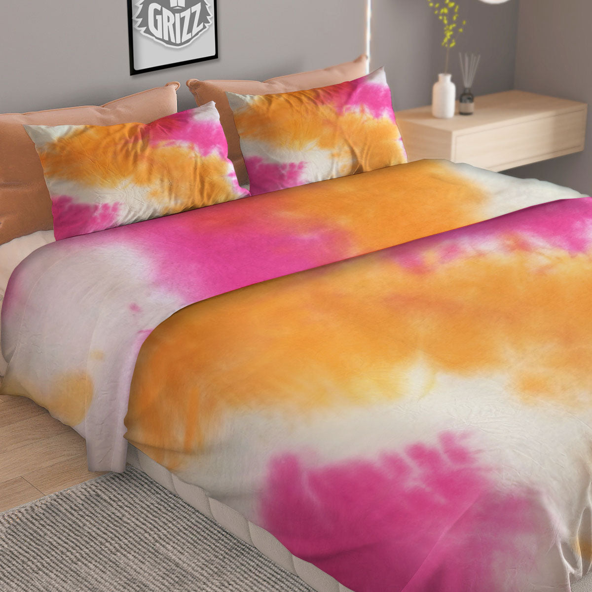 Tie Dye Yellow And Pink Print Duvet Cover Bedding Set
