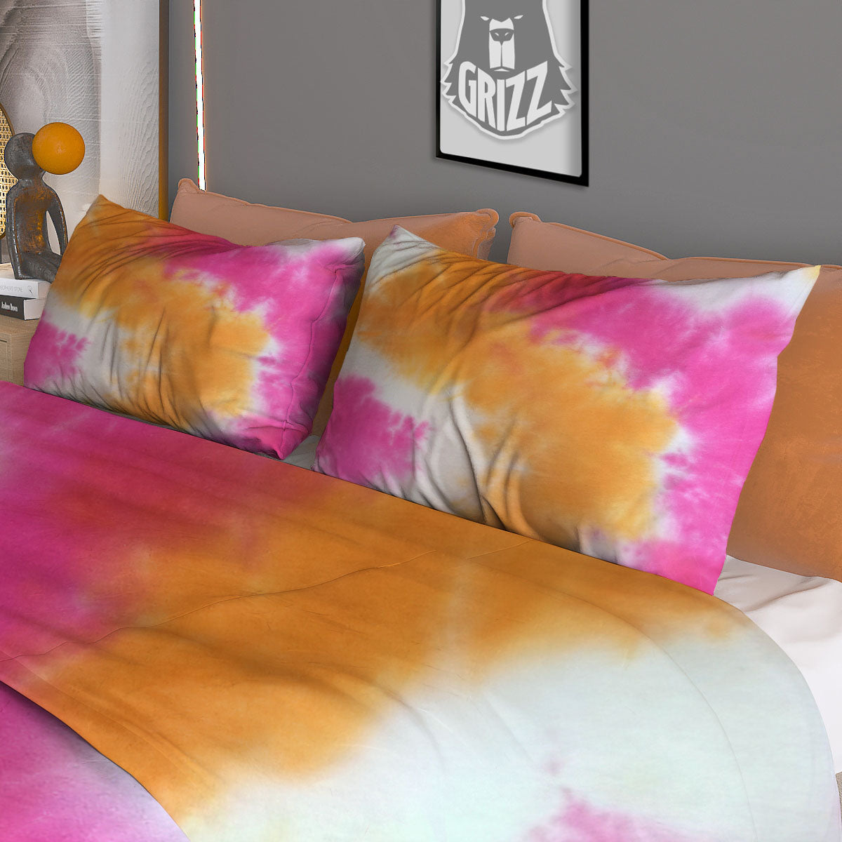 Tie Dye Yellow And Pink Print Duvet Cover Bedding Set