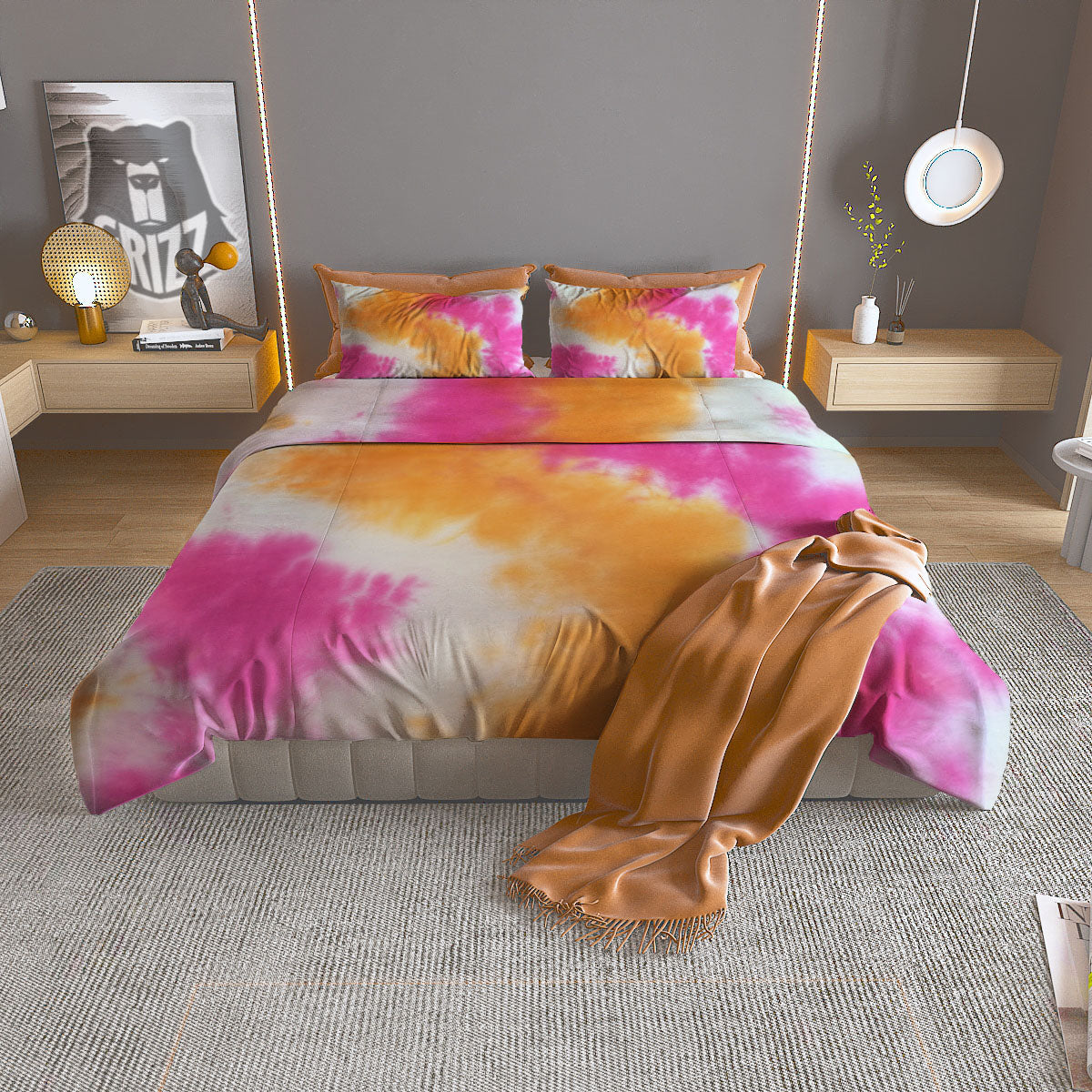 Tie Dye Yellow And Pink Print Duvet Cover Bedding Set