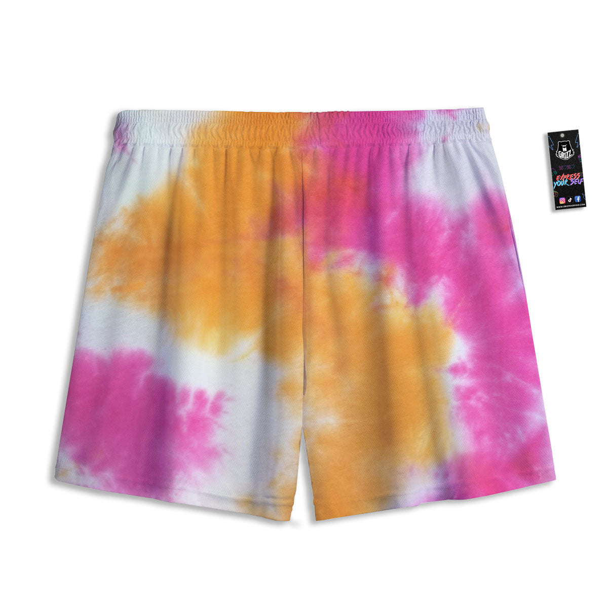 Tie Dye Yellow And Pink Print Mesh Shorts