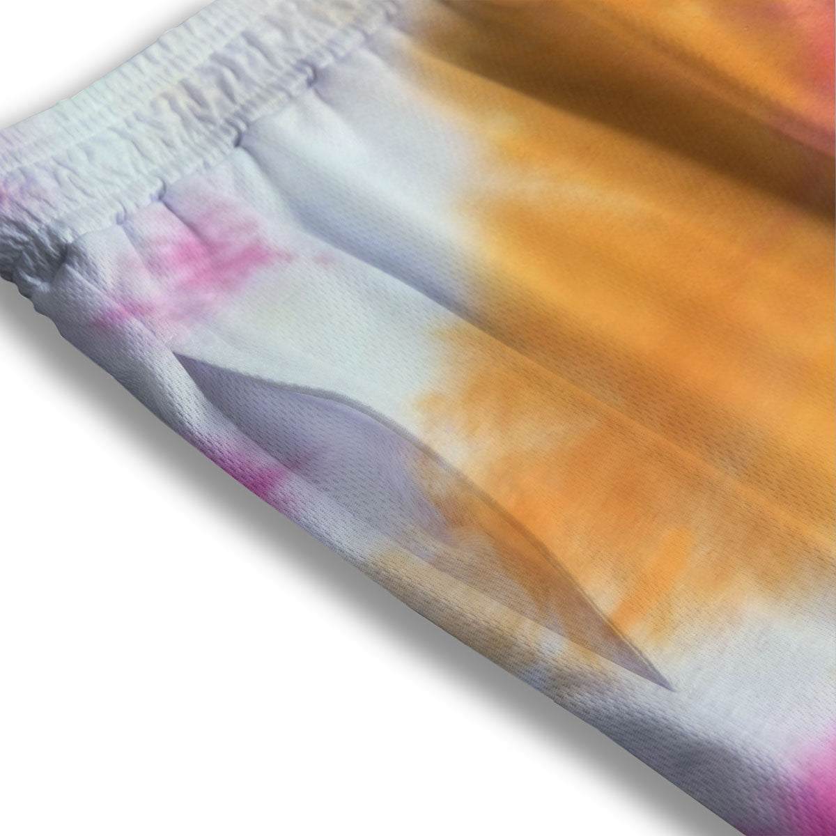 Tie Dye Yellow And Pink Print Mesh Shorts