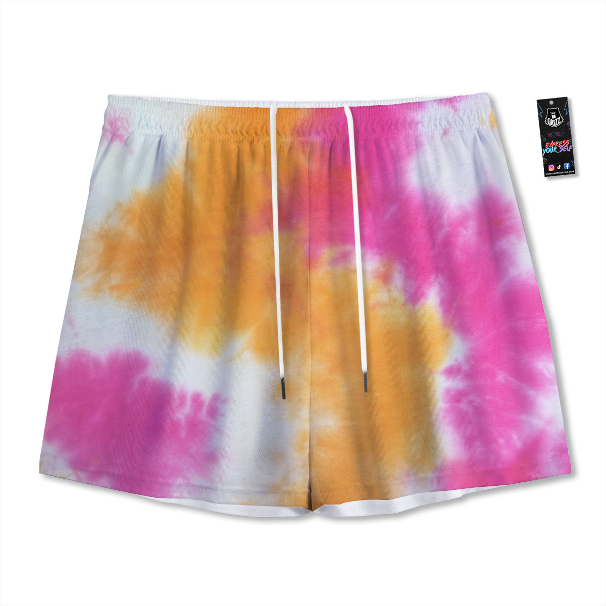Tie Dye Yellow And Pink Print Mesh Shorts