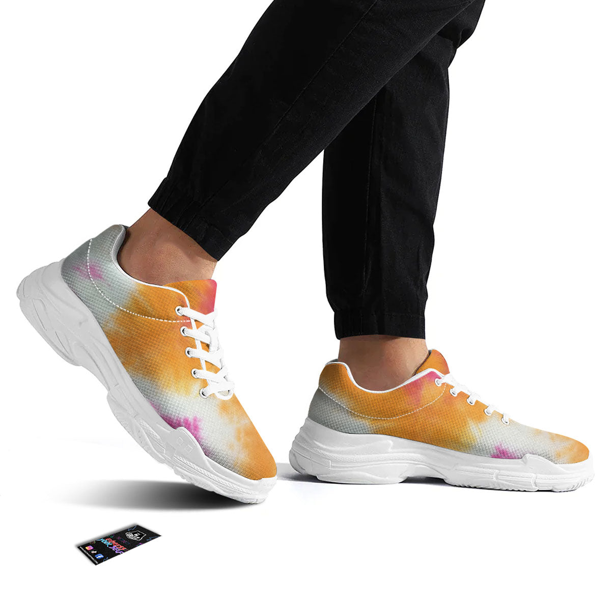 Tie Dye Yellow And Pink Print White Chunky Shoes-grizzshop