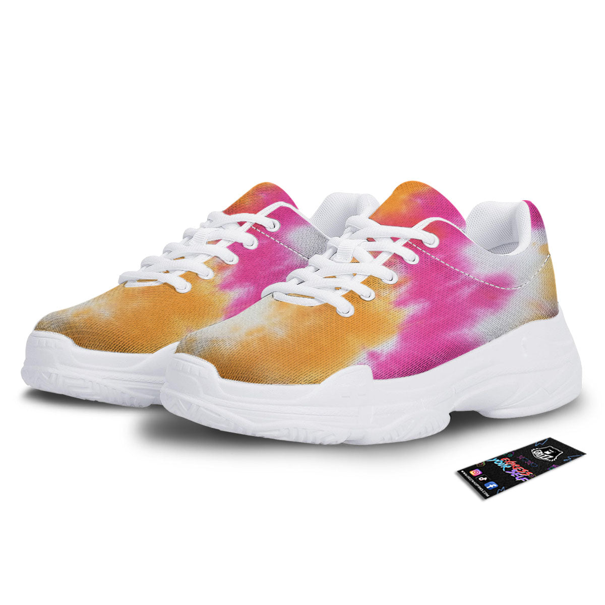 Tie Dye Yellow And Pink Print White Chunky Shoes-grizzshop