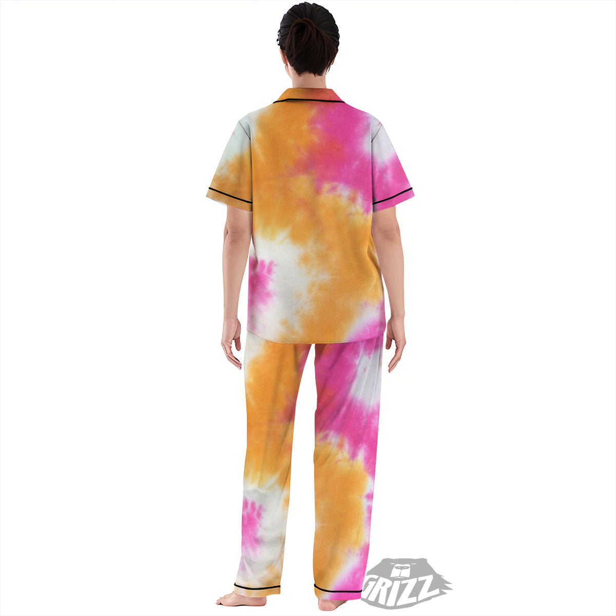 Tie Dye Yellow And Pink Print Women's Pajamas Set-grizzshop