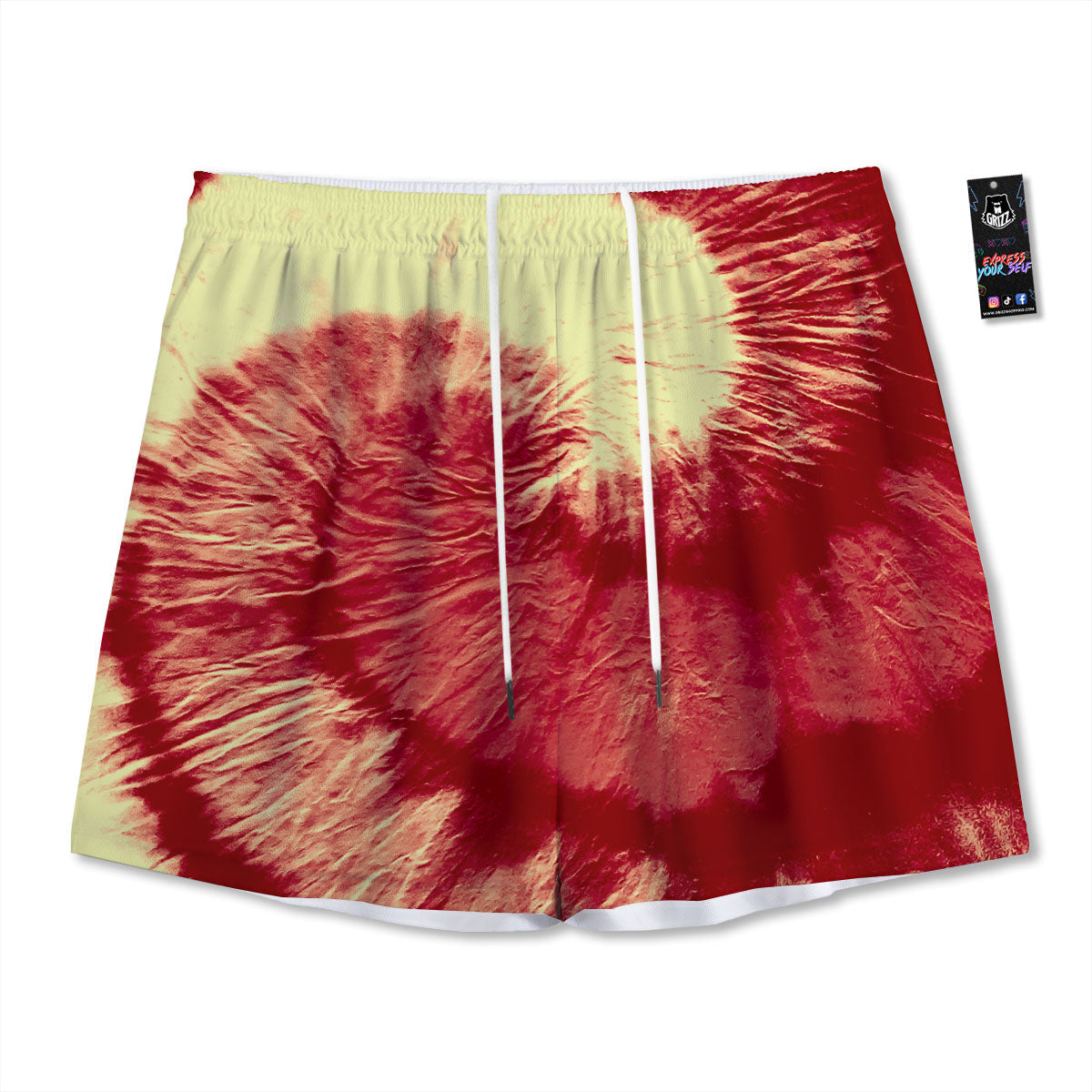 Tie Dye Yellow And Red Spider Print Mesh Shorts