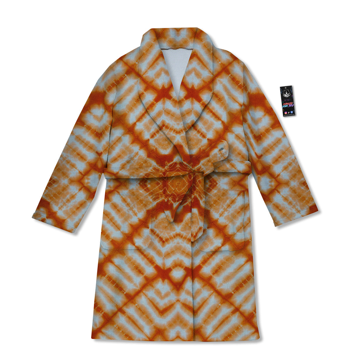 Tie Dye Zigzag Orange Watercolor Print Bathrobe-grizzshop