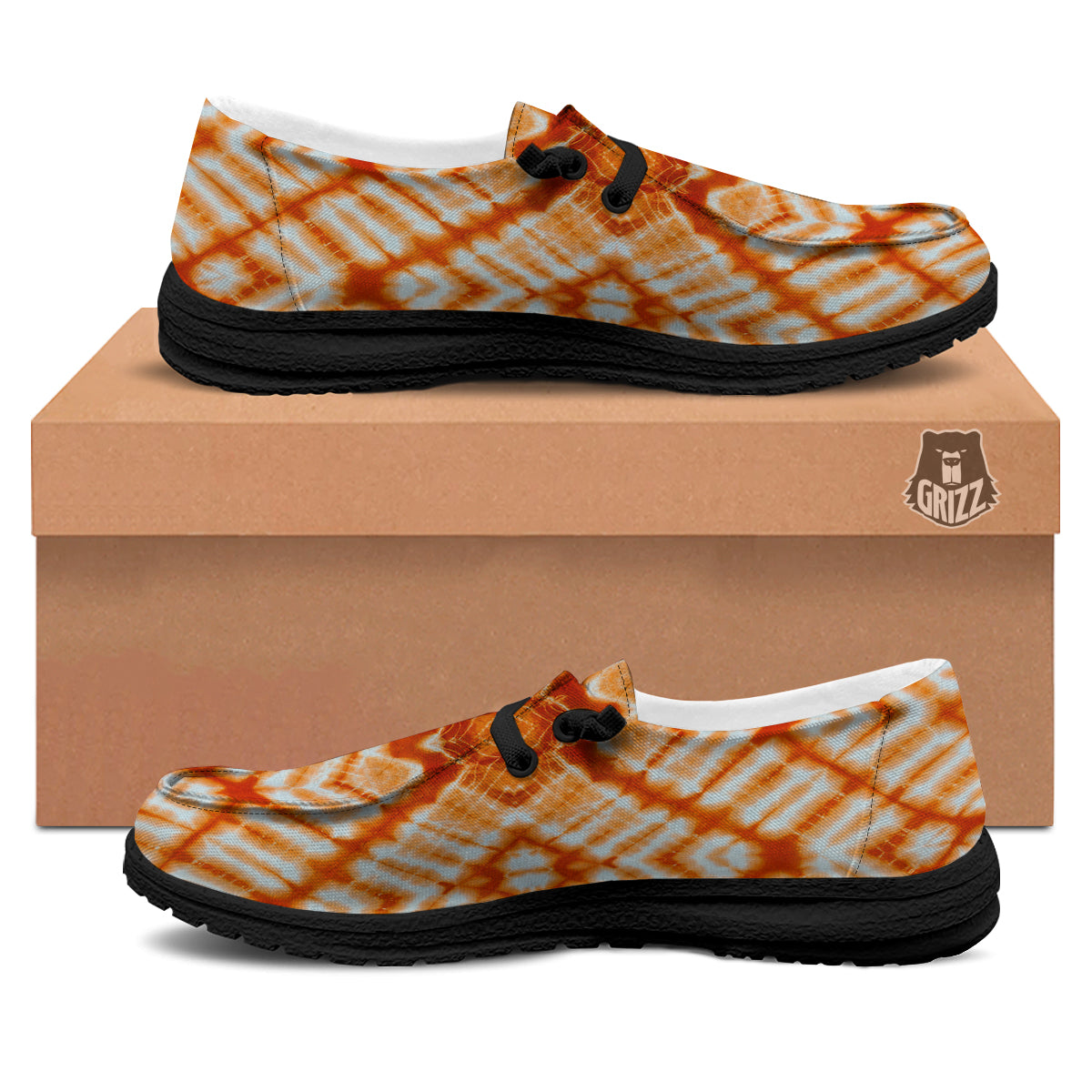 Tie Dye Zigzag Orange Watercolor Print Black Loafers-grizzshop