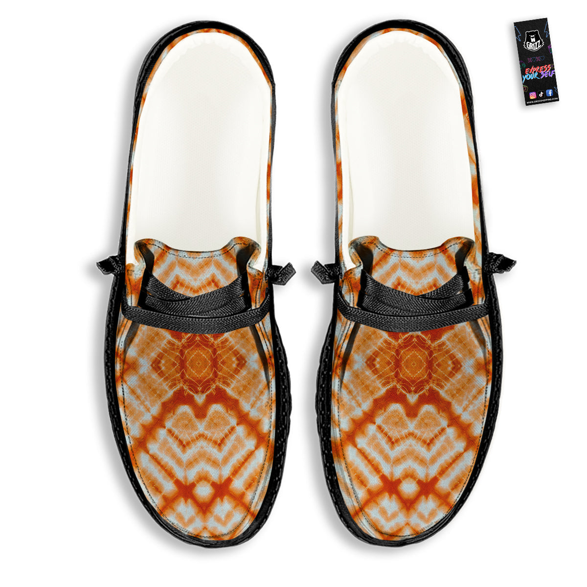 Tie Dye Zigzag Orange Watercolor Print Black Loafers-grizzshop