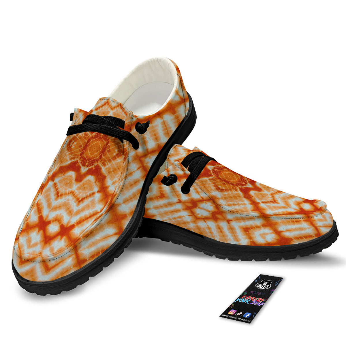Tie Dye Zigzag Orange Watercolor Print Black Loafers-grizzshop