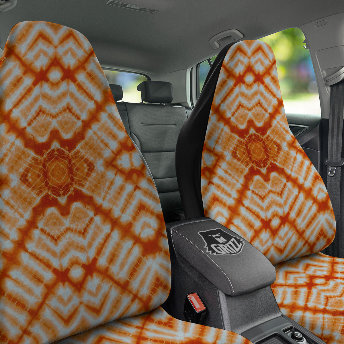 Tie Dye Zigzag Orange Watercolor Print Car Seat Covers-grizzshop