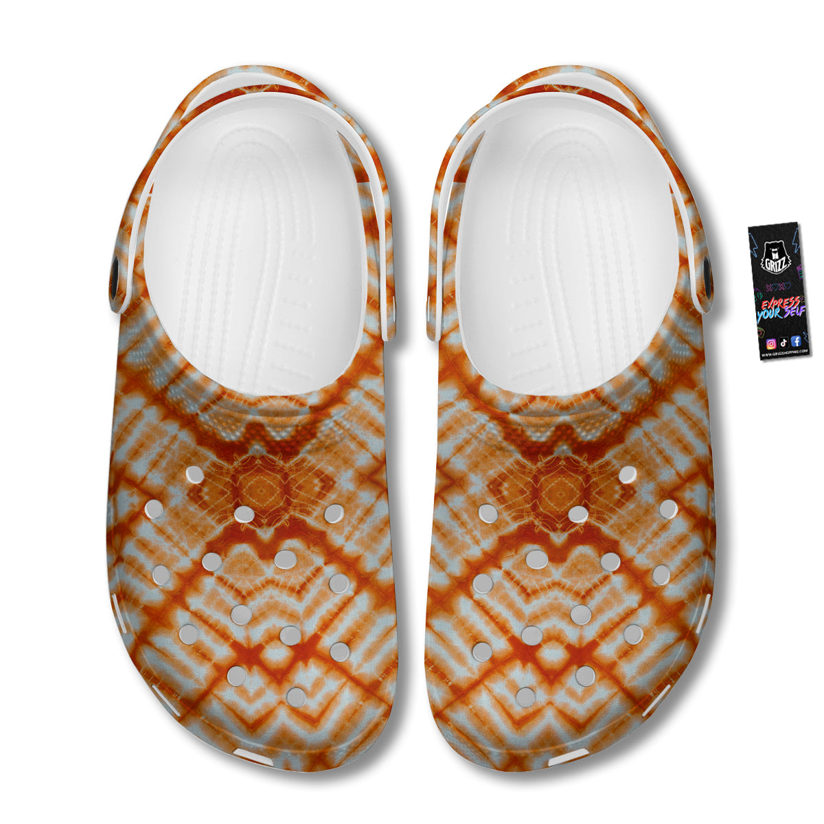 Tie Dye Zigzag Orange Watercolor Print Clog-grizzshop