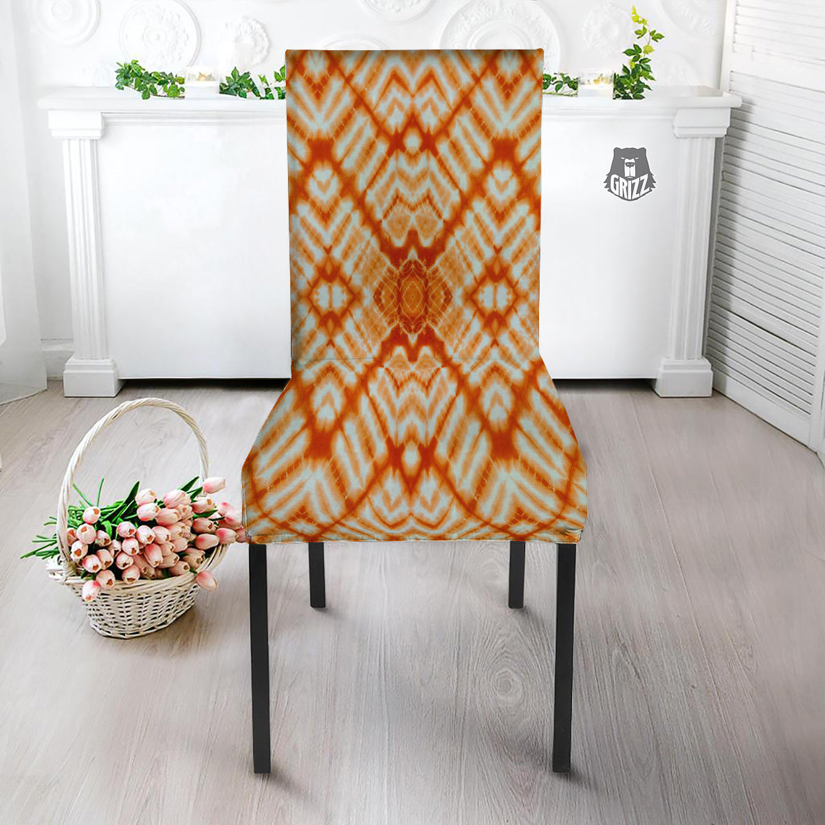 Tie Dye Zigzag Orange Watercolor Print Dining Chair Slipcover-grizzshop