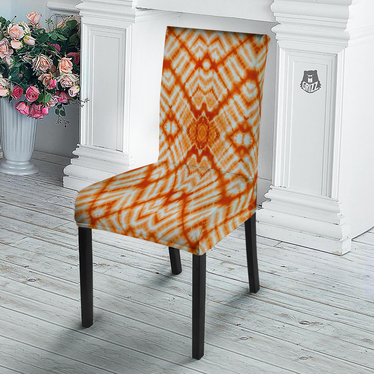 Tie Dye Zigzag Orange Watercolor Print Dining Chair Slipcover-grizzshop