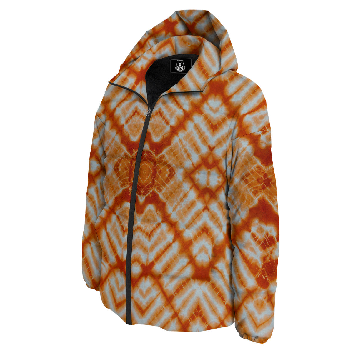 Tie Dye Zigzag Orange Watercolor Print Down Jacket-grizzshop