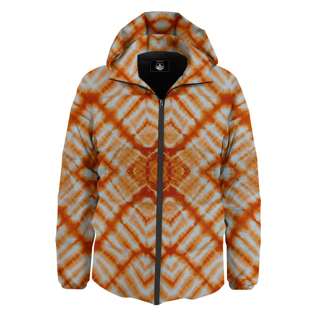 Tie Dye Zigzag Orange Watercolor Print Down Jacket-grizzshop