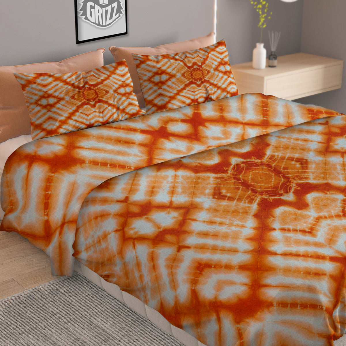 Tie Dye Zigzag Orange Watercolor Print Duvet Cover Bedding Set