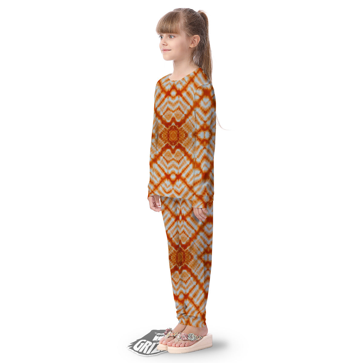 Tie Dye Zigzag Orange Watercolor Print Kid's Pajamas-grizzshop