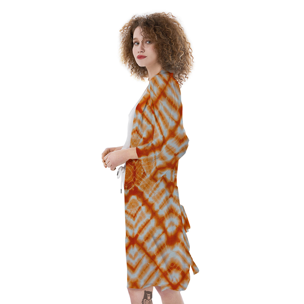 Tie Dye Zigzag Orange Watercolor Print Kimono-grizzshop