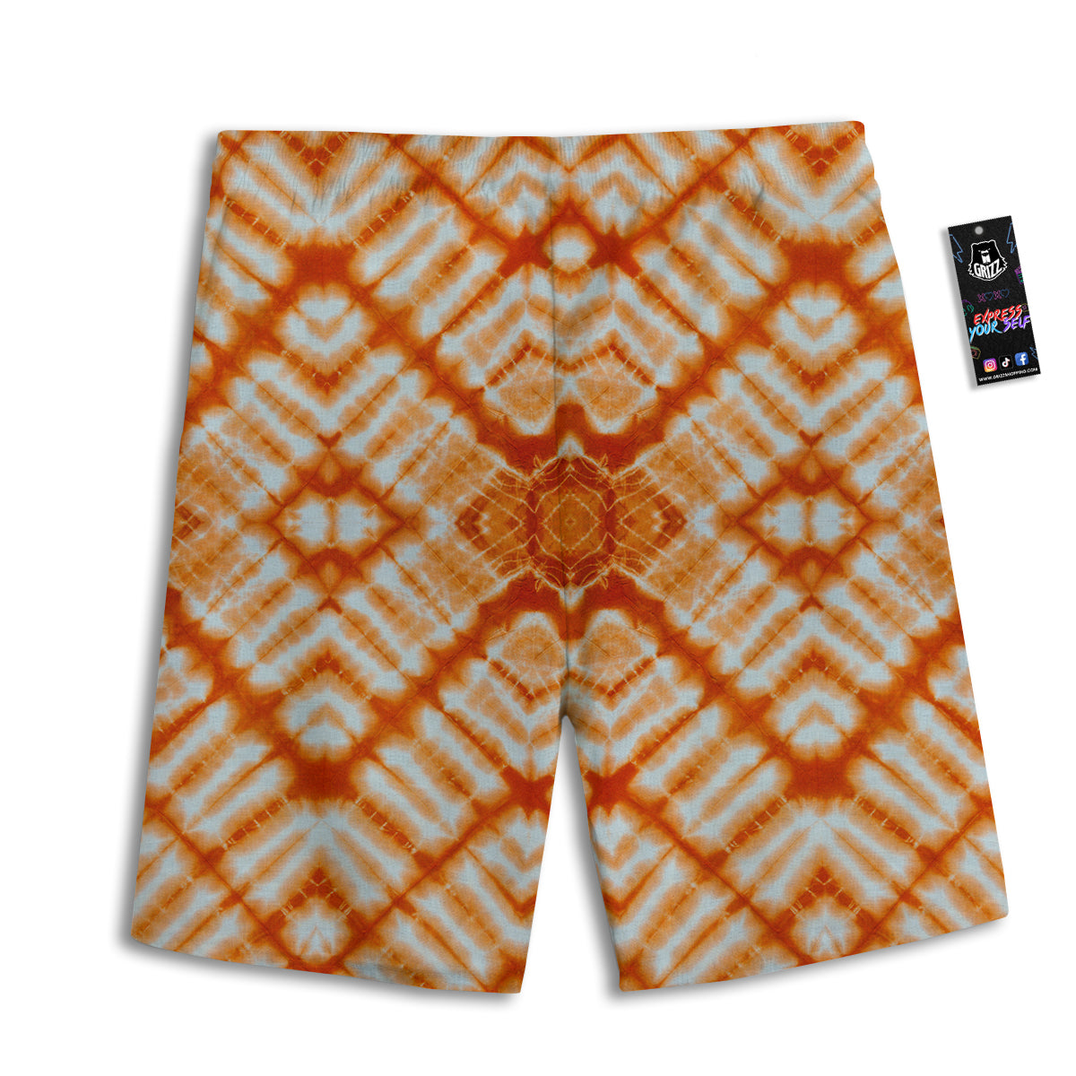 Tie Dye Zigzag Orange Watercolor Print Men's Athletic Shorts