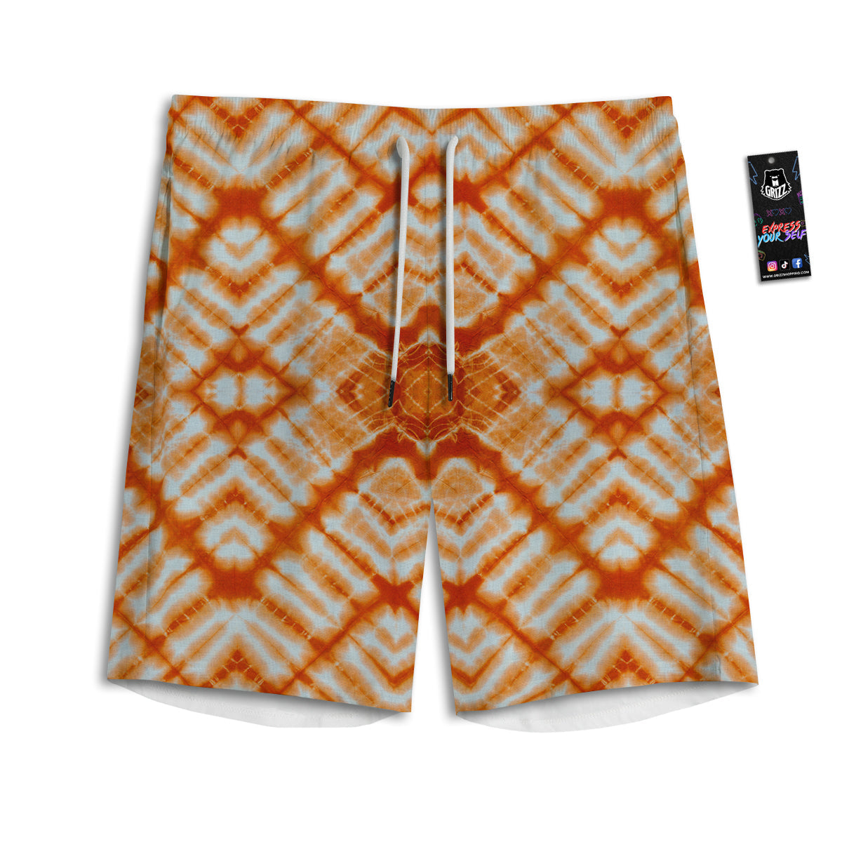 Tie Dye Zigzag Orange Watercolor Print Men's Athletic Shorts