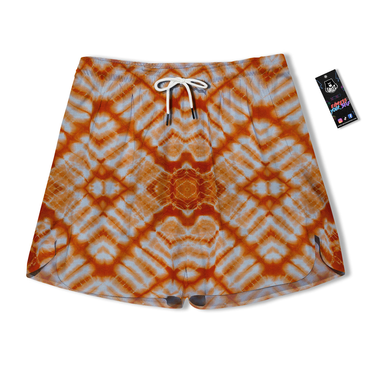 Tie Dye Zigzag Orange Watercolor Print Men's Running Shorts-grizzshop