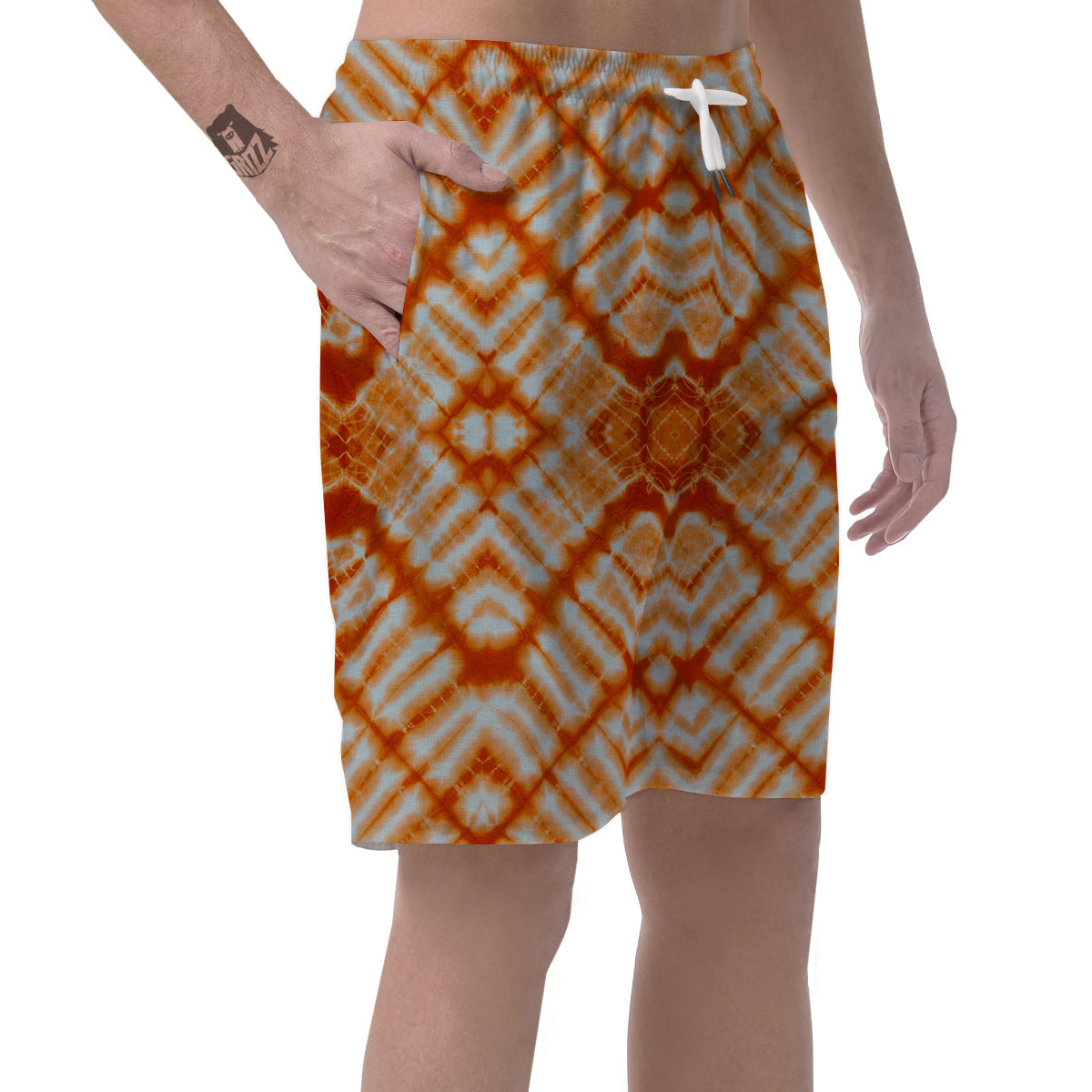 Tie Dye Zigzag Orange Watercolor Print Men's Shorts-grizzshop