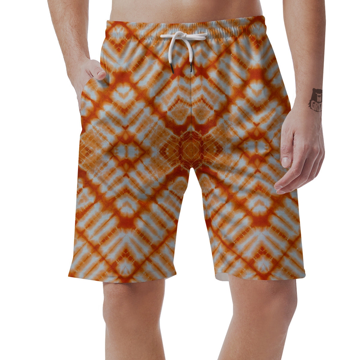 Tie Dye Zigzag Orange Watercolor Print Men's Shorts-grizzshop