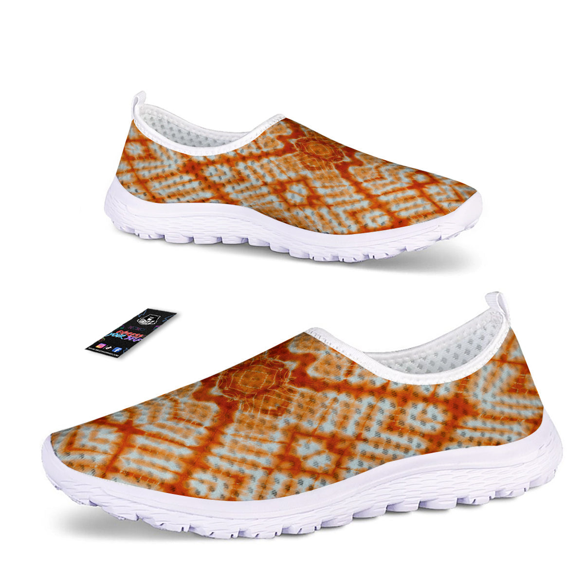 Tie Dye Zigzag Orange Watercolor Print Nurse Shoes-grizzshop
