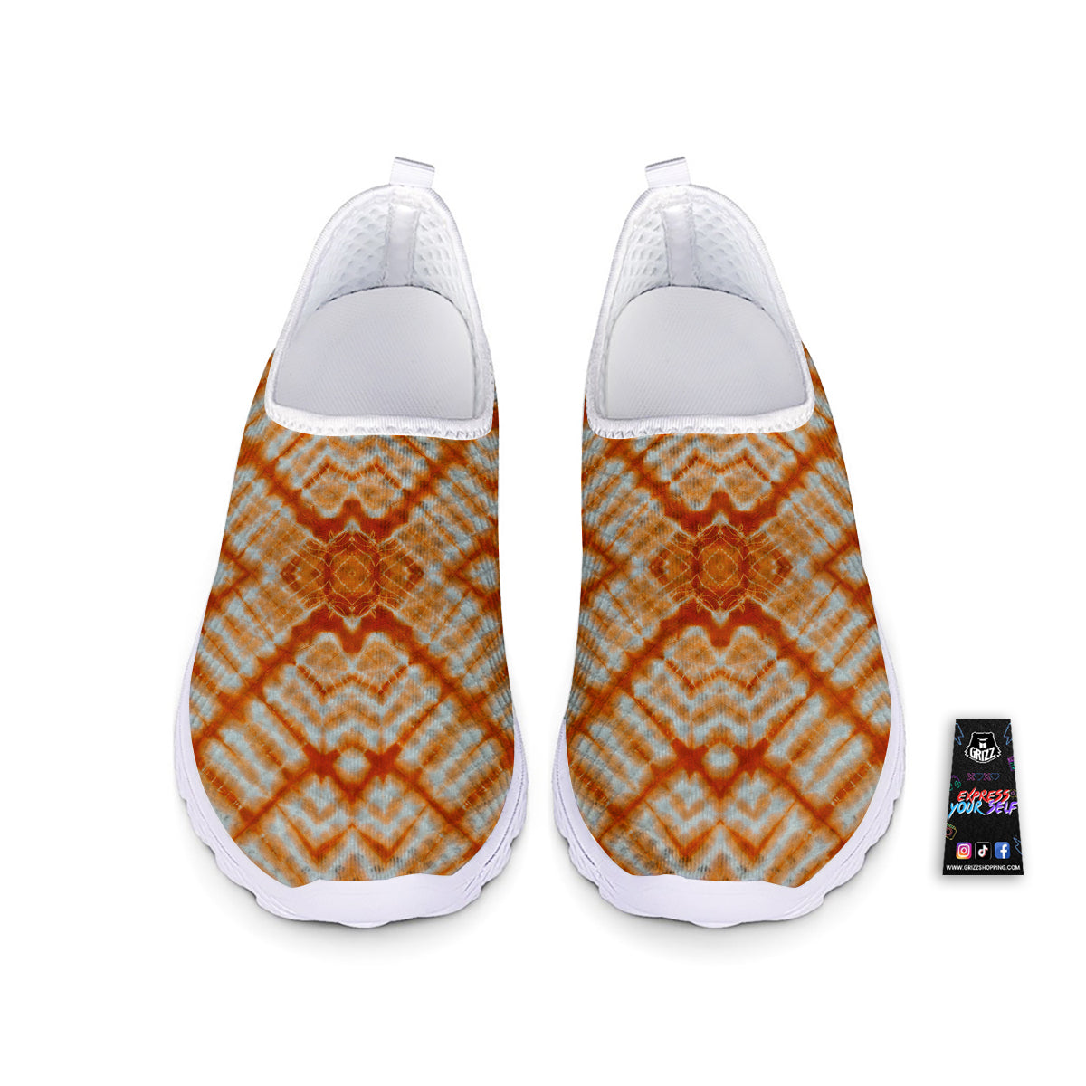 Tie Dye Zigzag Orange Watercolor Print Nurse Shoes-grizzshop