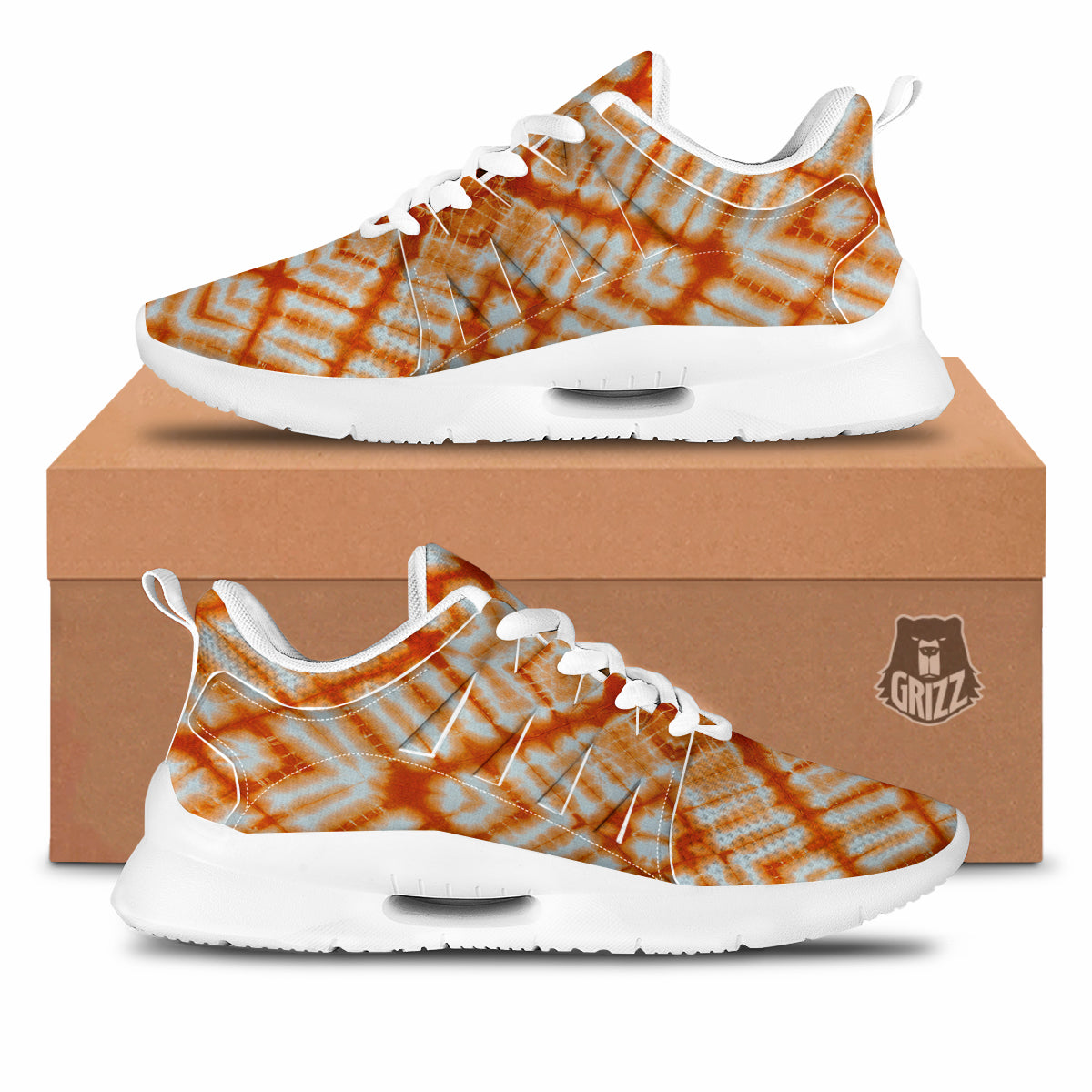 Tie Dye Zigzag Orange Watercolor Print Tennis Shoes-grizzshop