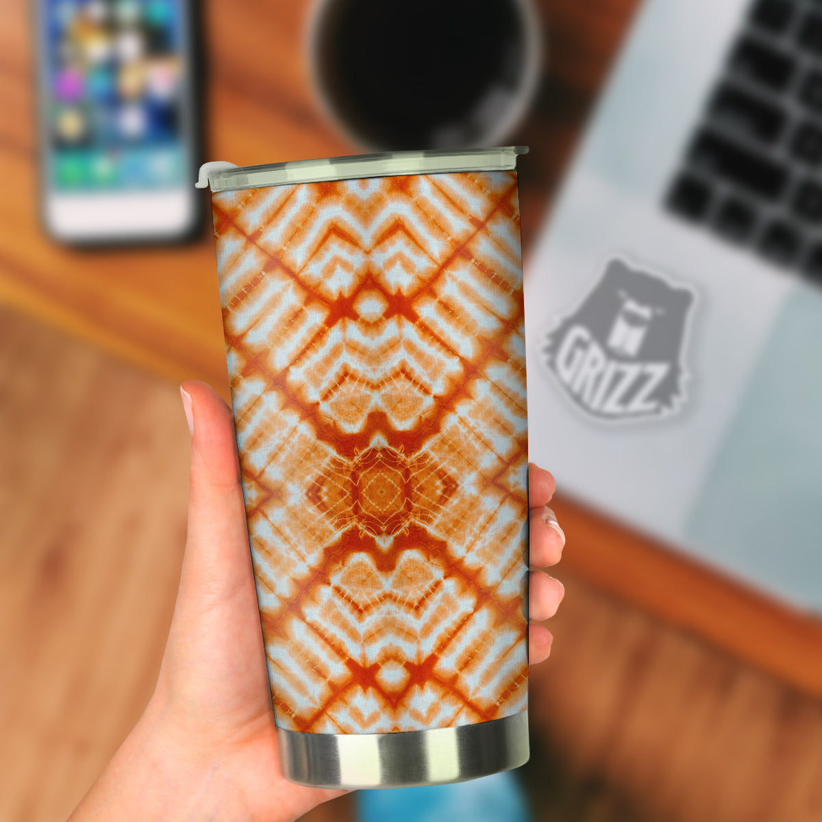 Tie Dye Zigzag Orange Watercolor Print Tumbler-grizzshop