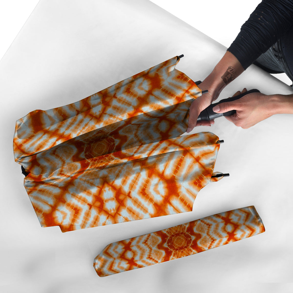 Tie Dye Zigzag Orange Watercolor Print Umbrella-grizzshop